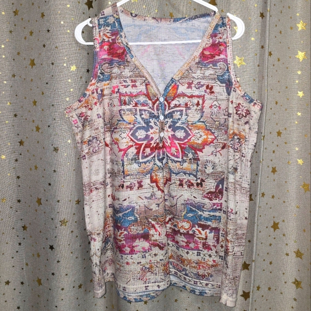 Colorful Boho Floral Rainbow Mandala Print Tank Top
